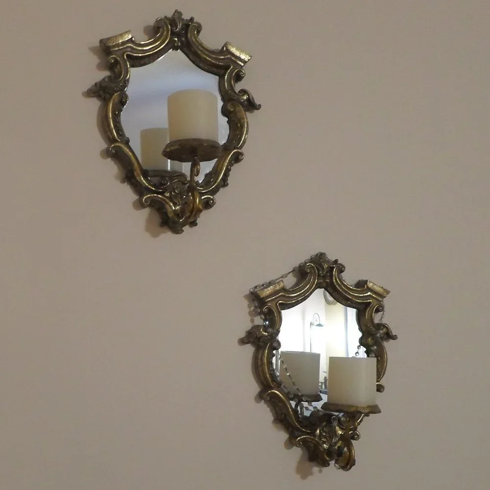 Antique Gold Framed Mirror / Candle Holder